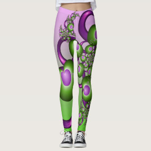 Vackra Rosa Gröna Hjärtan Modern Abstrakt Fraktal Leggings