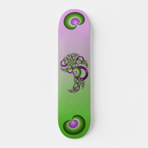 Vackra Rosa Gröna Hjärtan Moderna Abstrakt Fraktal Mini Skateboard Bräda 18,5 Cm
