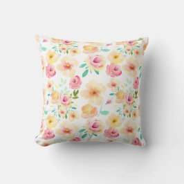 Vackra rosa gula akvarellblommor kudde