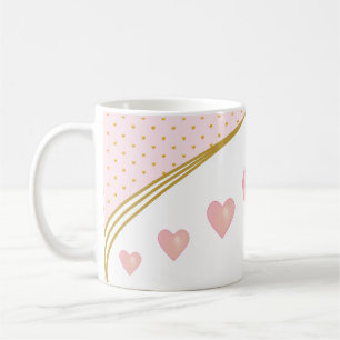 Vackra rosa hjärtan & guldkonfetti kaffemugg
