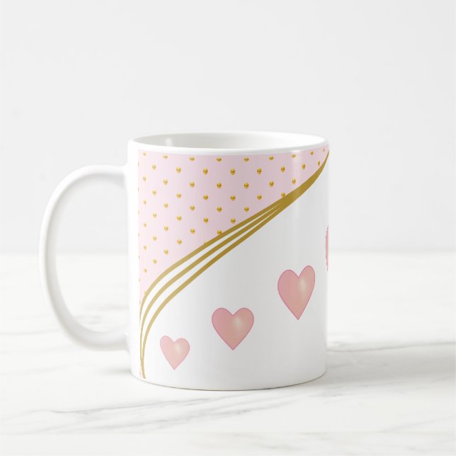 Vackra rosa hjärtan & guldkonfetti kaffemugg (Vänster)
