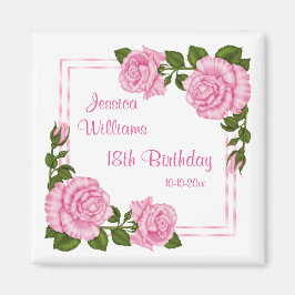 Vackra rosa hörnbuketter 18-årsdag magnet
