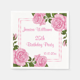 Vackra rosa hörnbuketter 25-årsdag pappersservett