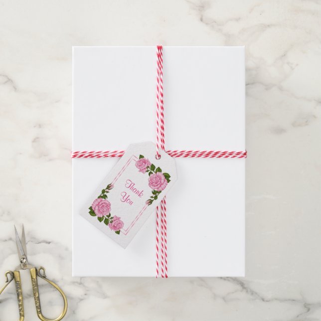 Vackra Rosa Hörnbuketter Bröllop Presentetikett (Med Snöre)