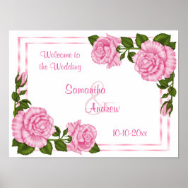 Vackra Rosa Hörnbuketter Bröllop Välkommen Poster