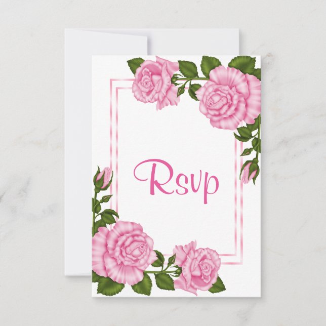 Vackra rosa hörnbuketter RSVP OSA Kort (Framsida)