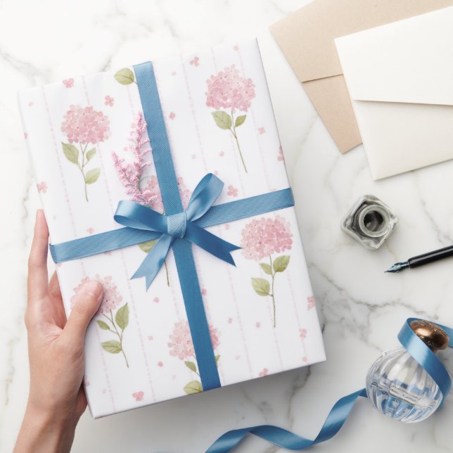 Vackra Rosa Hydrangea Blommor Bröllopsdusch Presentpapper (Gifting)