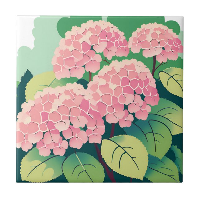 Vackra rosa hydrangeabuskar kakelplatta (Framsidan)