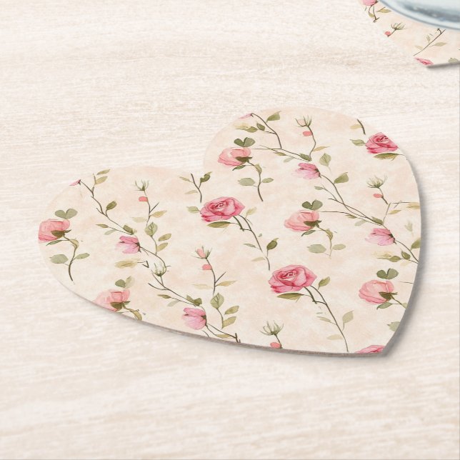 Vackra Rosa Krämfärgade Rosor Blommig Bröllop  Underlägg Papper (Vinklad)