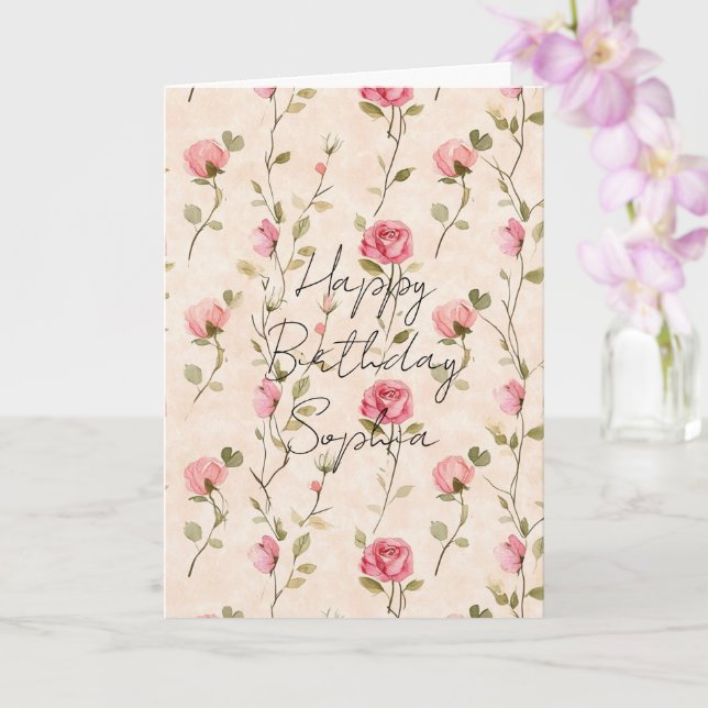 Vackra Rosa Krämfärgade Rosor Blommig Födelsedag Kort (Orkide)
