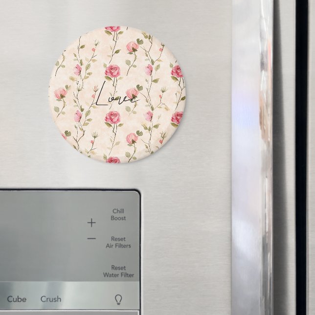 Vackra rosa krämfärgade rosor blomster kärlek magnet (In Situ (Fridge))