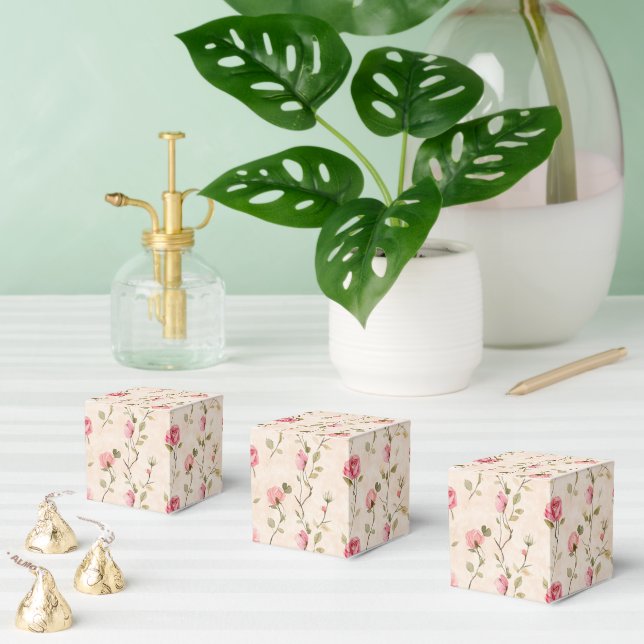 Vackra Rosa Krämrosa Rosor Blommig Bröllopsdusch Presentaskar (Multipel)