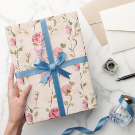 Vackra Rosa Krämrosa Rosor Blommig Bröllopsdusch Presentpapper