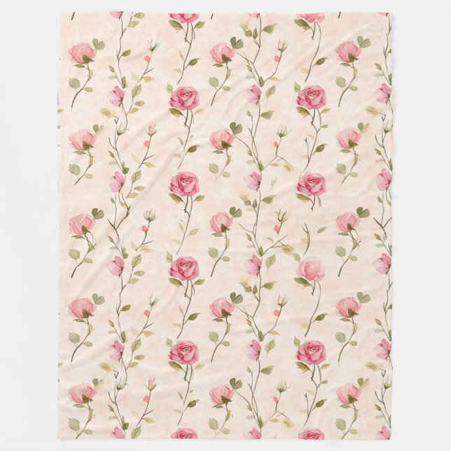 Vackra Rosa Krämrosor Blommig Fleecefilt (Framsidan)
