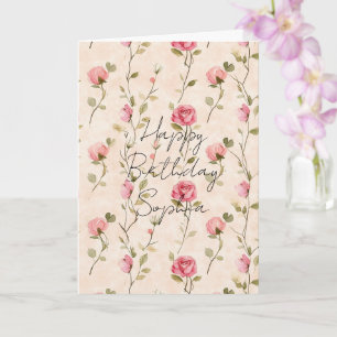 Vackra Rosa Krämrosor Blommig Födelsedag Kort