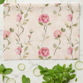 Vackra Rosa Krämrosor Blommig Kökshandduk