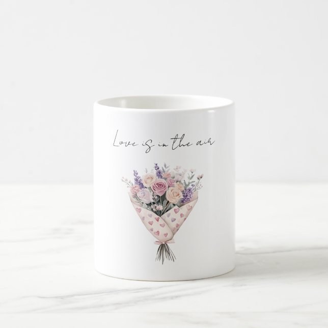 Vackra Rosa Krämrosor Lavendel Blommig Kärlek Kaffemugg (Center)
