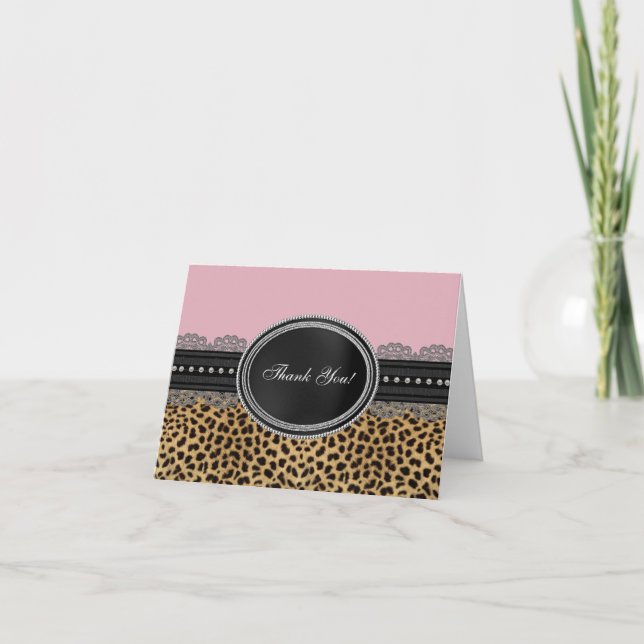Vackra rosa leopard tackkort (Framsida)