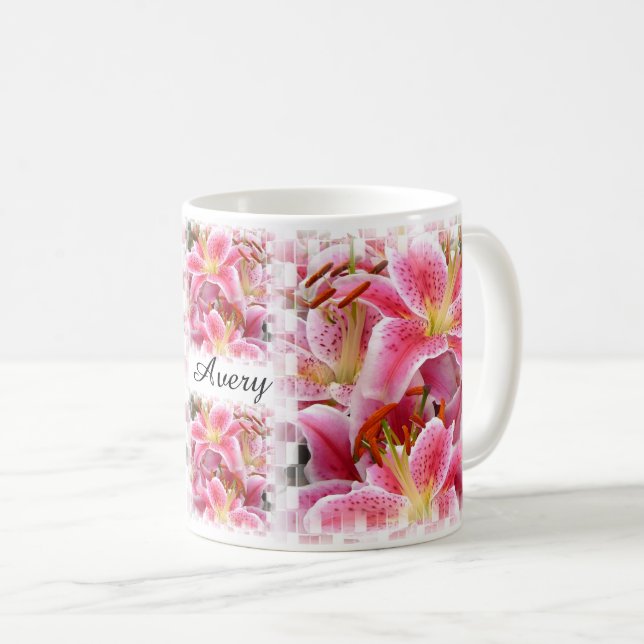 Vackra rosa liljor kaffemugg (Framsida höger)
