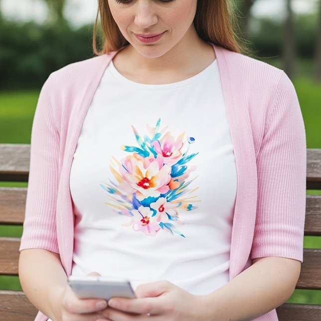 Vackra rosa och blå akvarellblommor t shirt (Skapare uppladdad)