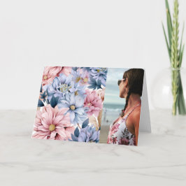 Vackra rosa och blå blommor anteckningskort