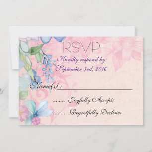 Vackra rosa och blå blomster vilda blommor RSVP Inbjudningar