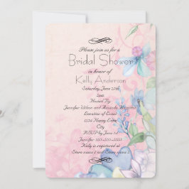 Vackra rosa och blå vilda blommor bröllopsdusch inbjudningar