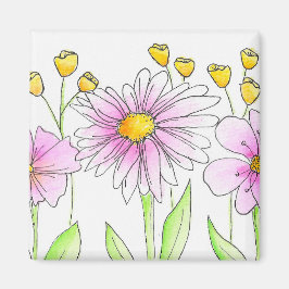 Vackra rosa och gula akvarellblommor magnet