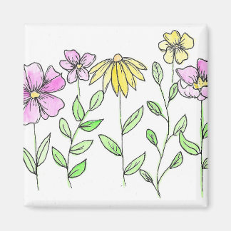 Vackra rosa och gula akvarellblommor magnet