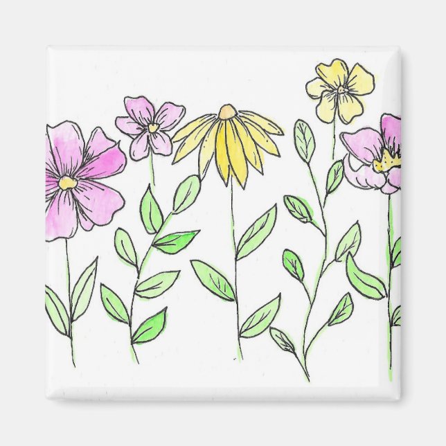 Vackra rosa och gula akvarellblommor magnet (Framsidan)