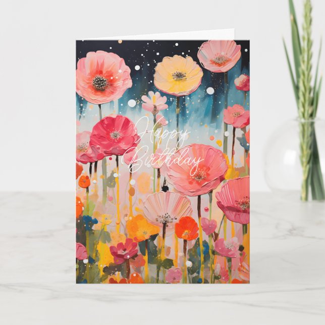 Vackra Rosa Och Gula Blommor Viket Kort (Framsida)