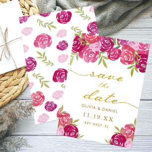 Vackra rosa och lila blommande rosor blad bröllop spara datumet