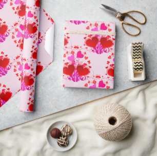 Vackra rosa och röda hjärtan Alla hjärtans dag Presentpapper