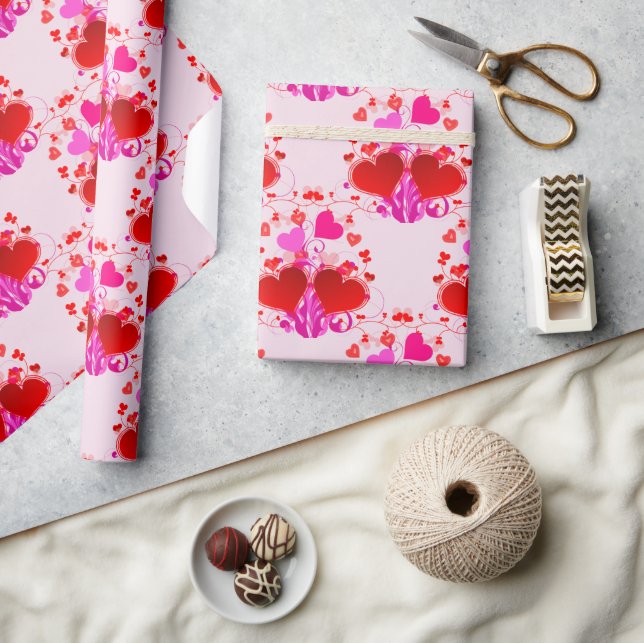 Vackra rosa och röda hjärtan Alla hjärtans dag  Presentpapper (Hantverk)