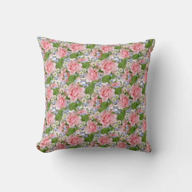 Vackra rosa och vita blommor kudde (Framsida)