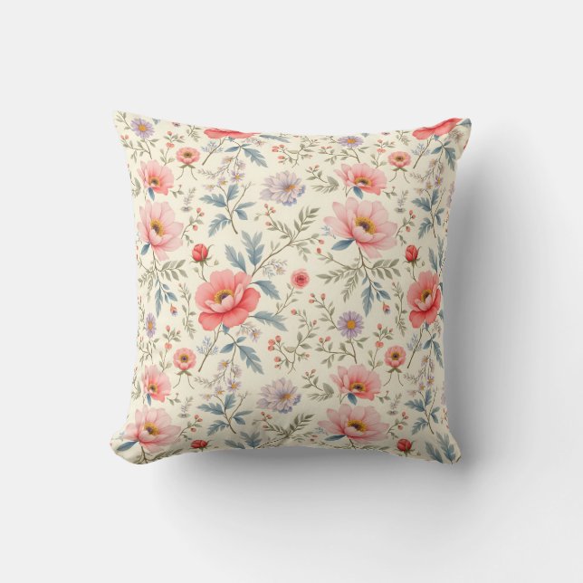 Vackra rosa och vita blommor kudde (Framsida)
