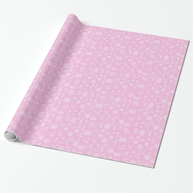 Vackra rosa och vita snöflingor presentpapper (Utrullad)