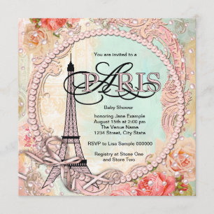 Vackra rosa pärlor Paris baby shower Inbjudningar