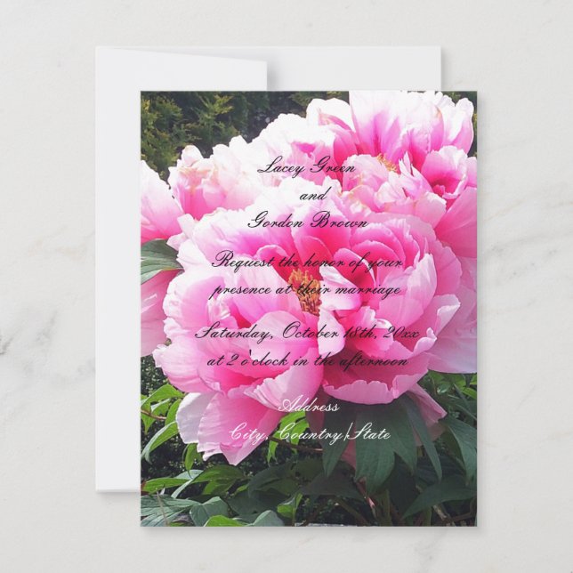Vackra Rosa Peonies Bröllopsinbjudan Inbjudningar (Framsida)