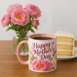 Vackra Rosa Peonies Morsdags Blommig Mugg