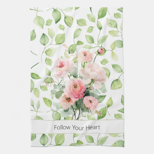 Vackra rosa ranunculusblommor kökshandduk (Vertikal)