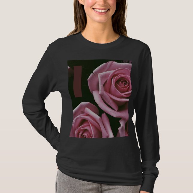Vackra Rosa-Ro Basic-Långärmaden Kvinnor T Shirt (Framsida)