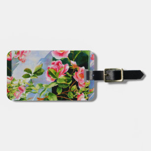 Vackra rosa röd vit ros blommigt bagagebricka