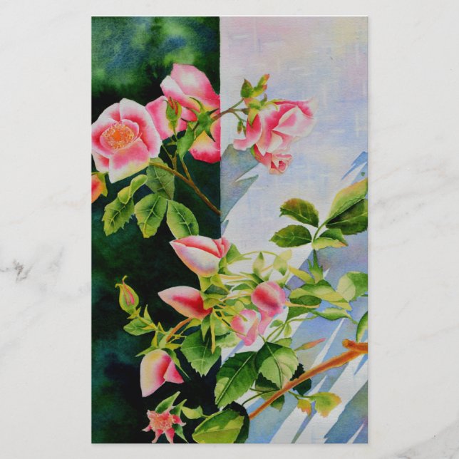 Vackra rosa röd vit ros blommigt brevpapper (Framsida)