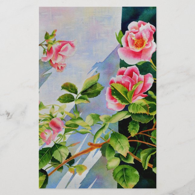 Vackra rosa röd vit ros blommigt brevpapper (Framsida)