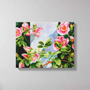 Vackra rosa röd vit ros blommigt canvastryck