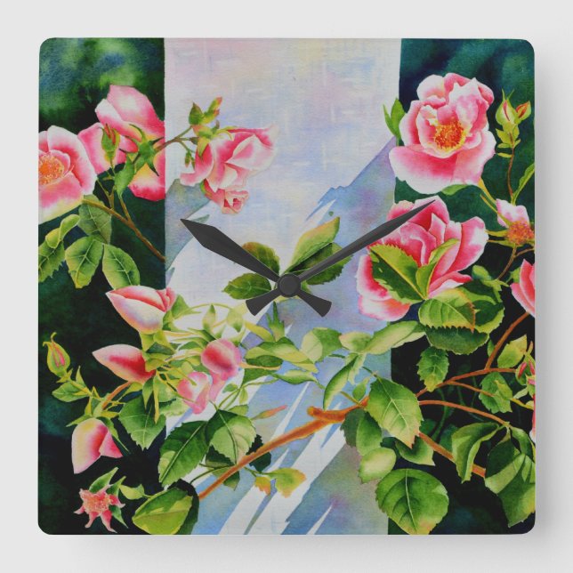Vackra rosa röd vit ros blommigt fyrkantig klocka (Framsida)