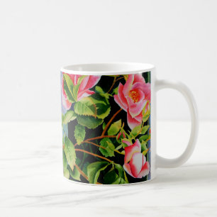 Vackra rosa röd vit ros blommigt kaffemugg