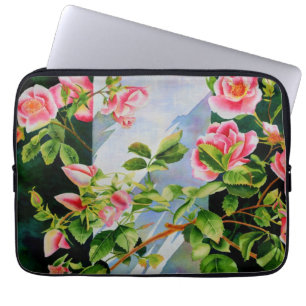 Vackra rosa röd vit ros blommigt laptop sleeve