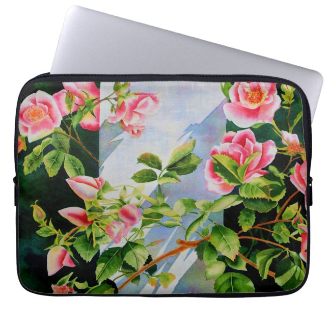 Vackra rosa röd vit ros blommigt laptop sleeve (Framsidan)